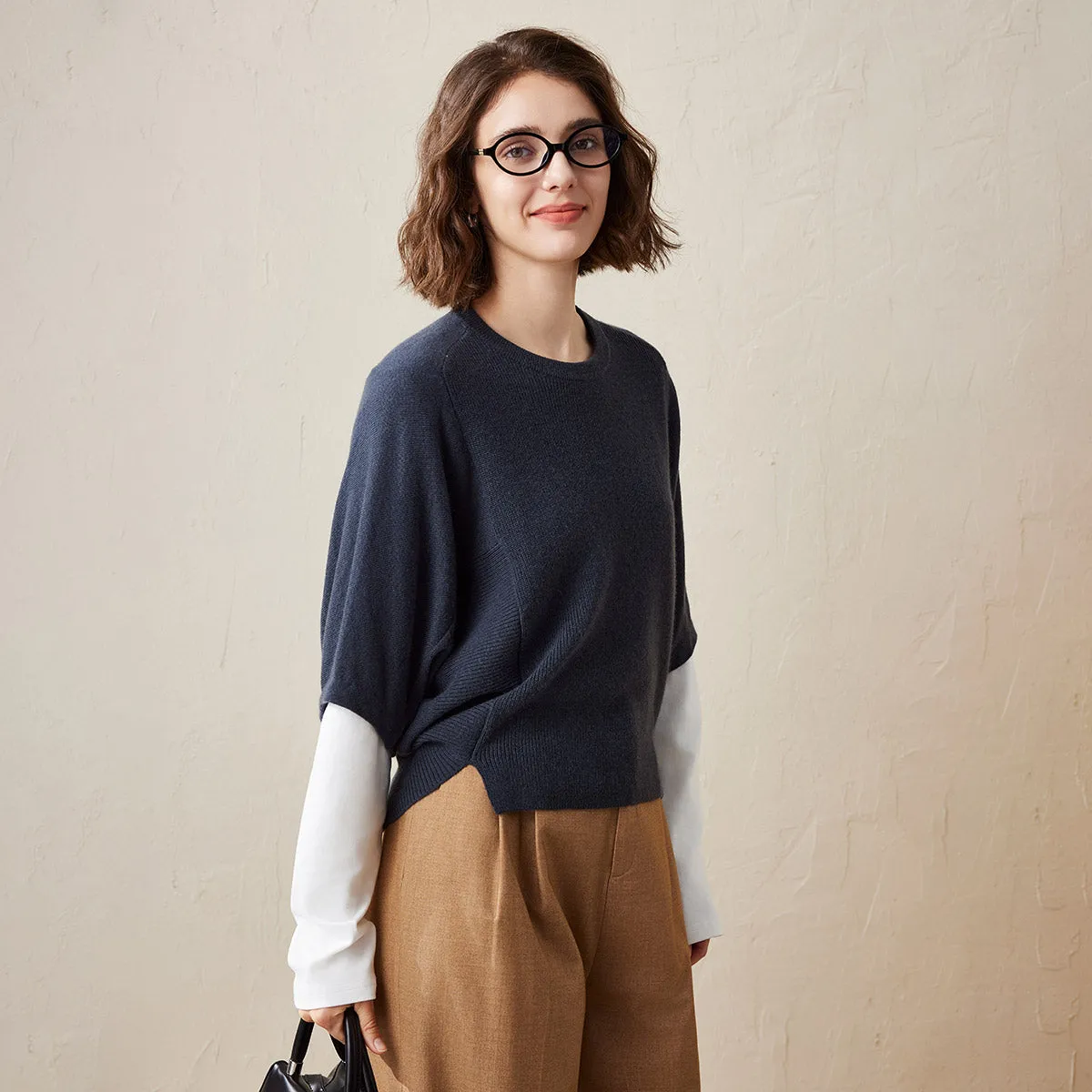 100% Cashmere Loose Batwing Sleeve Sweater