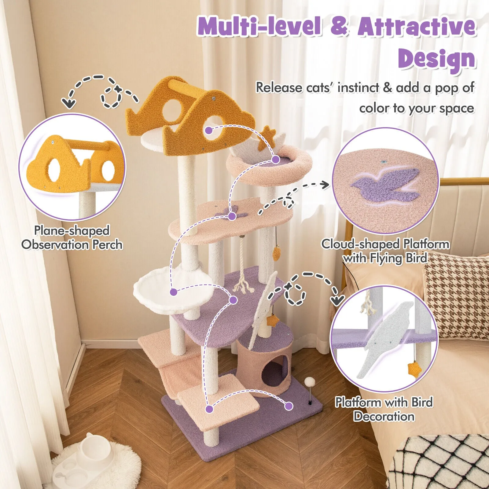 167cm Cat Tree/Tower Multi-level Cat  Sisal Covered Scratching Posts