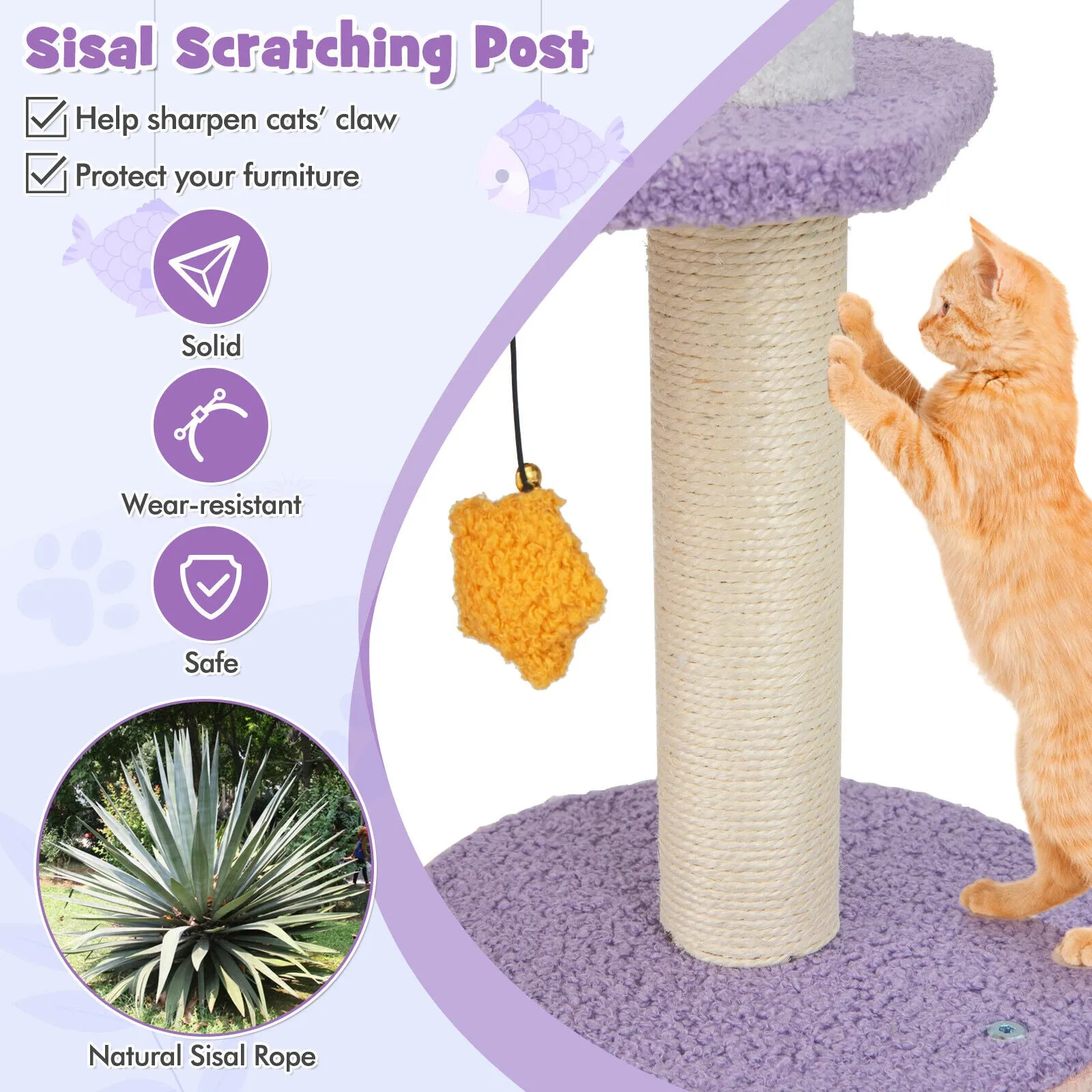 167cm Cat Tree/Tower Multi-level Cat  Sisal Covered Scratching Posts