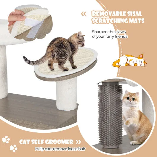 2-in-1 Modern Cat Tower with Litter Box Enclosure for Indoor Cars-Gray