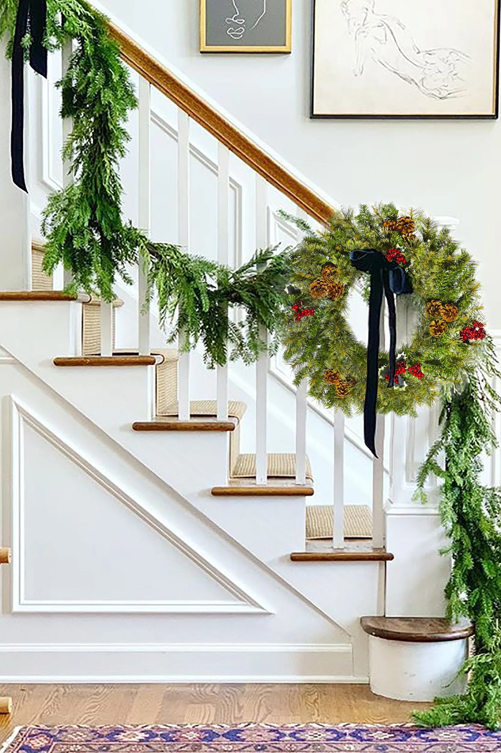 24" Cheyenne Pine Wreath with Pine Cones & Holly Berry Clusters