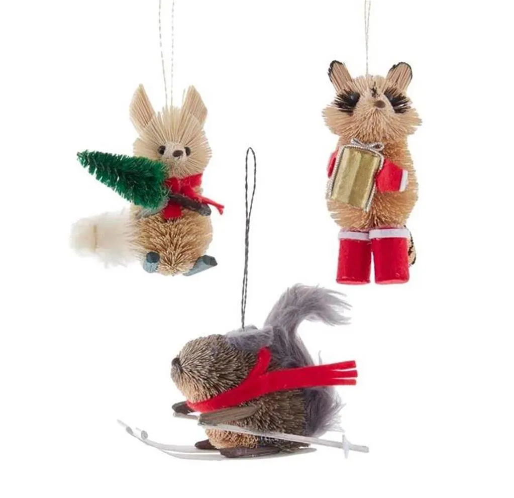 4" Buri Woodland Critters Skiing Christmas Tree Ornament Set of 3