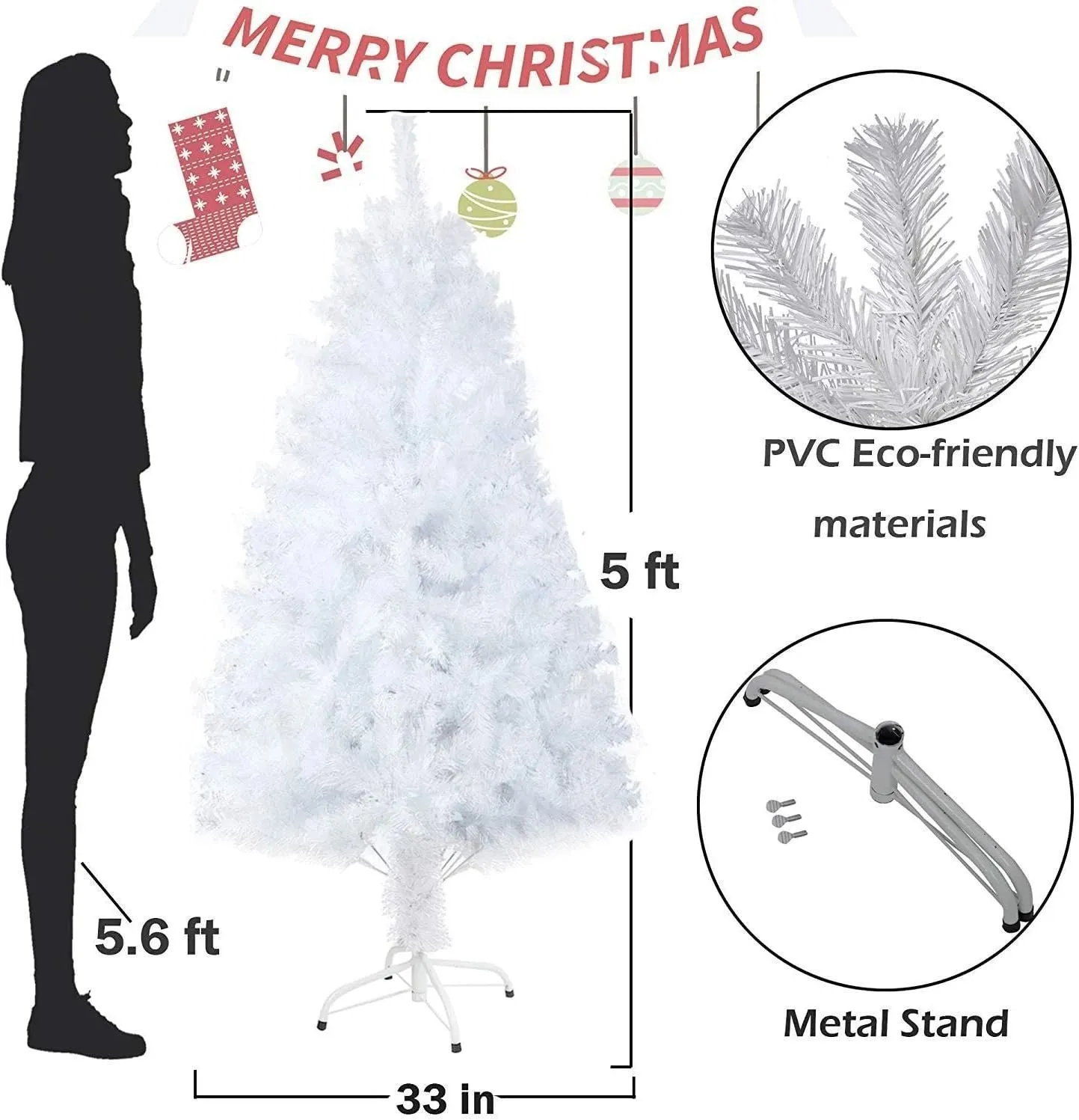 5Ft Premium Spruce Artificial Christmas Tree w/Metal Stand; White