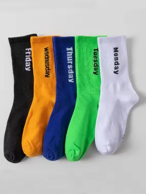 5pairs Men Letter Graphic Crew Socks