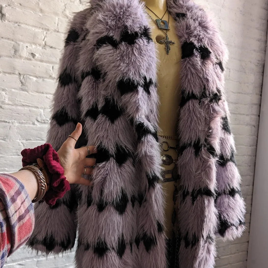 70s Style Retro Penny Lane Fringe Fur Trench Pastel Grunge Shaggy Furry Coat