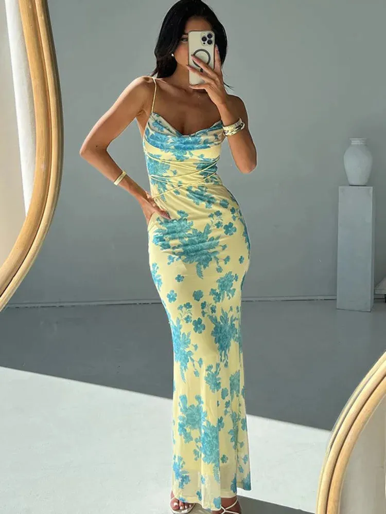 A&A Floral Print Cowl Neck Maxi Dress