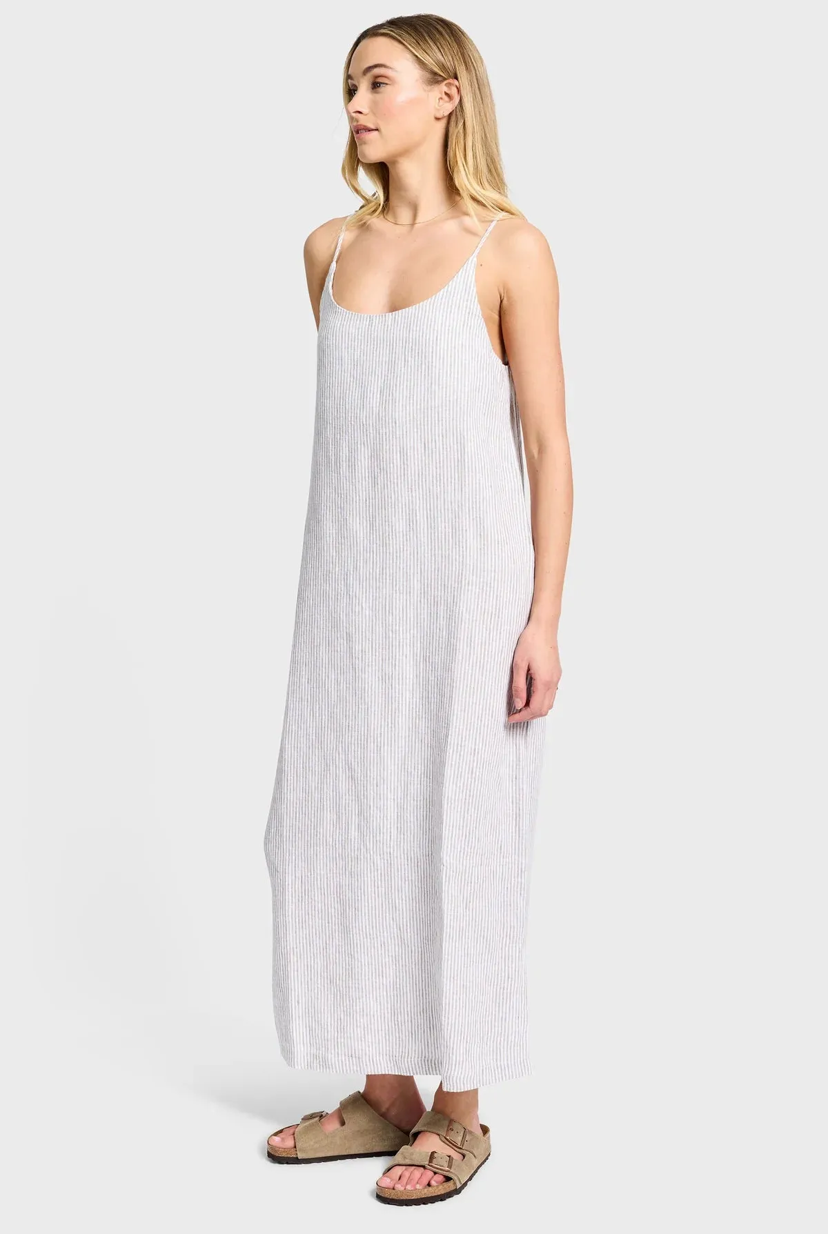 ACADEMY WOMENS - Essential Linen Slip Dress Seasponge Strip