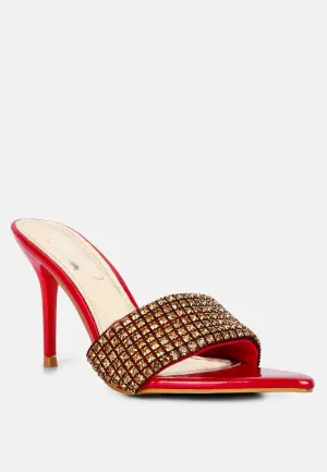 ADINA Diamante Embellished Slip On Sandals in Red