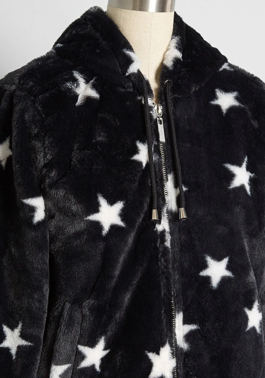 Always Gazing Upwards Faux Fur Zip-Up Hoodie