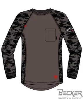 Ariat - FR Ac Stretch Camo Baseball T-Shirt, Black/Grey