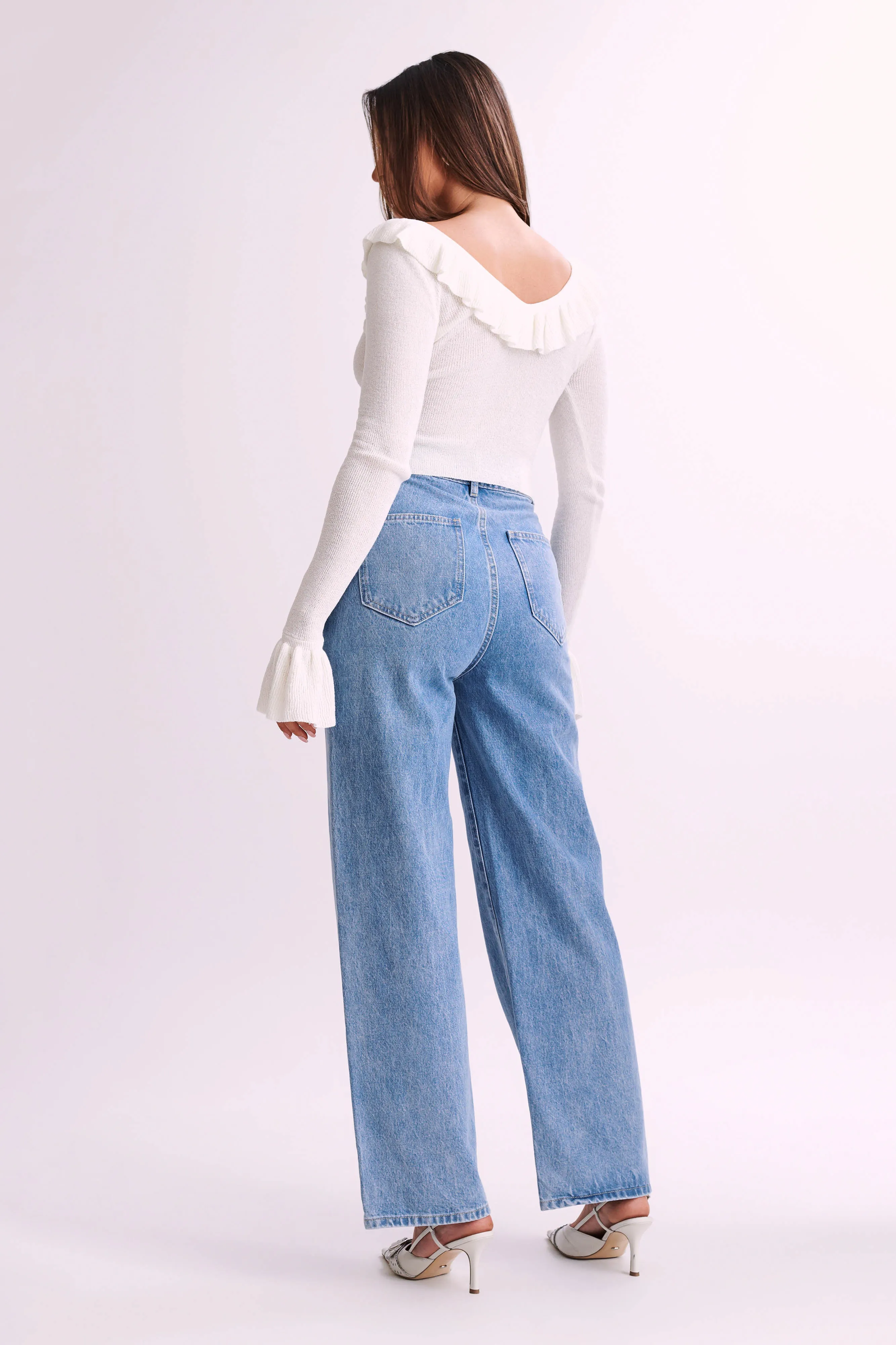 Aster Knit Top With Frill - White