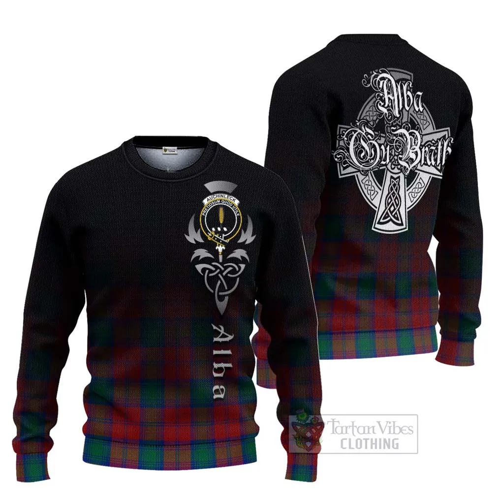 Auchinleck (Affleck) Tartan Ugly Sweater Featuring Alba Gu Brath Family Crest Celtic Inspired