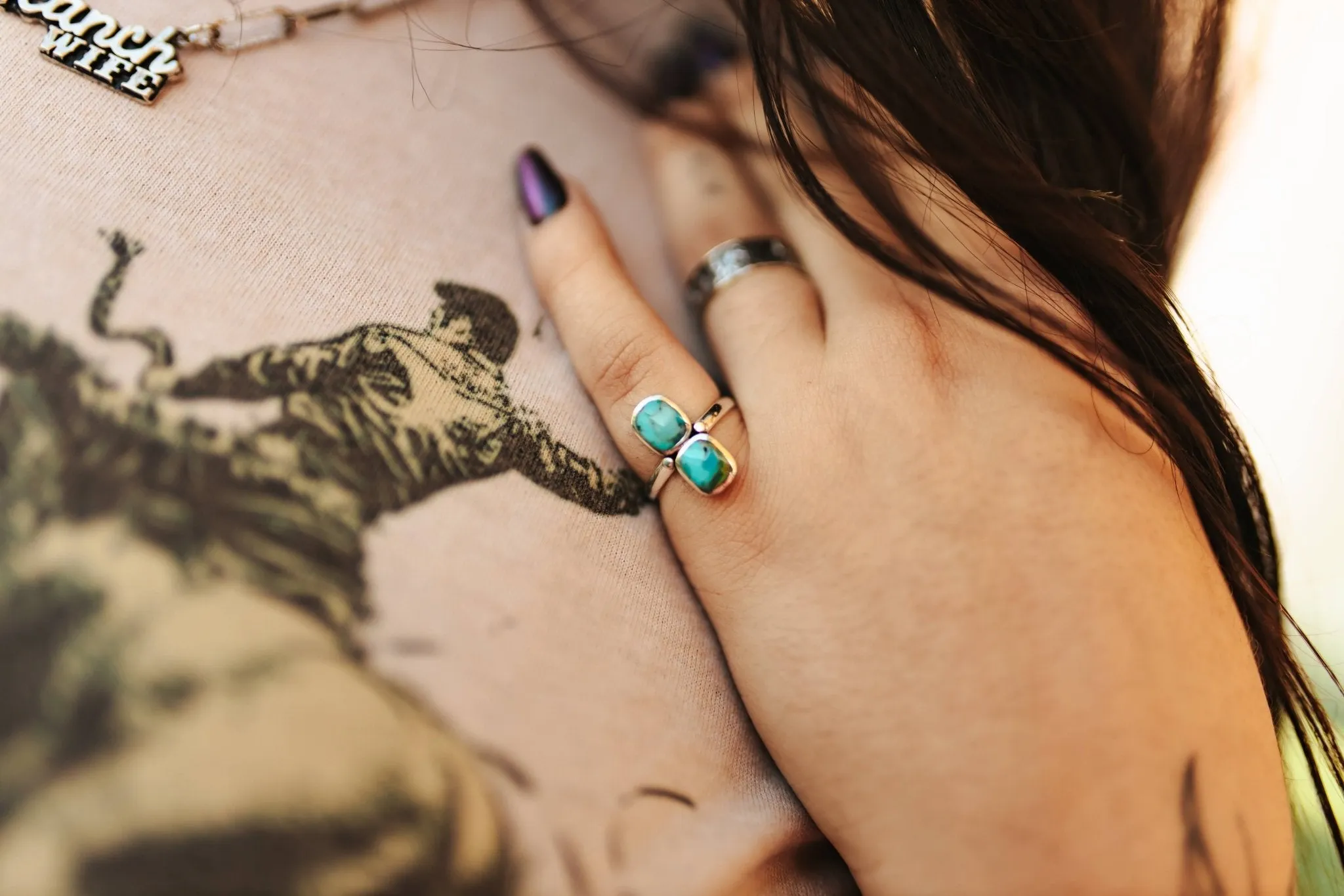 Authentic Double Turquoise Rectangle Ring