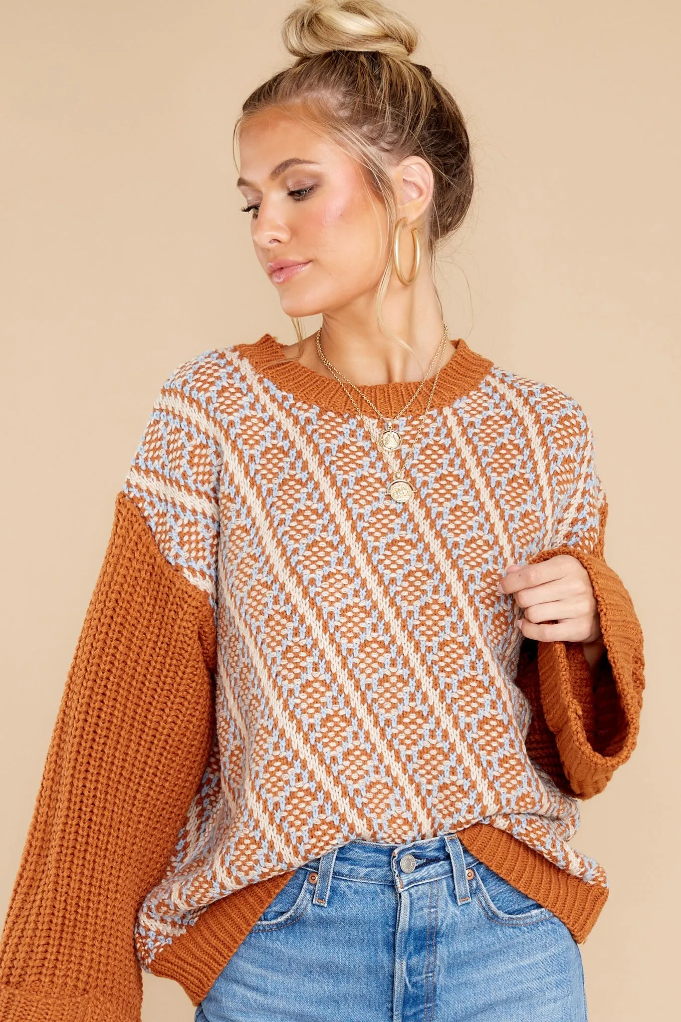 Autumn Awaits Camel Multi Sweater