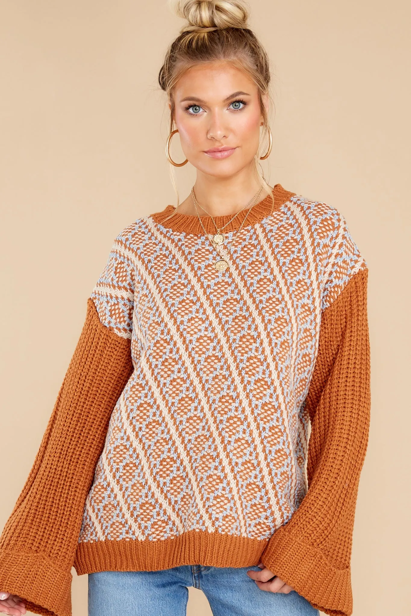 Autumn Awaits Camel Multi Sweater