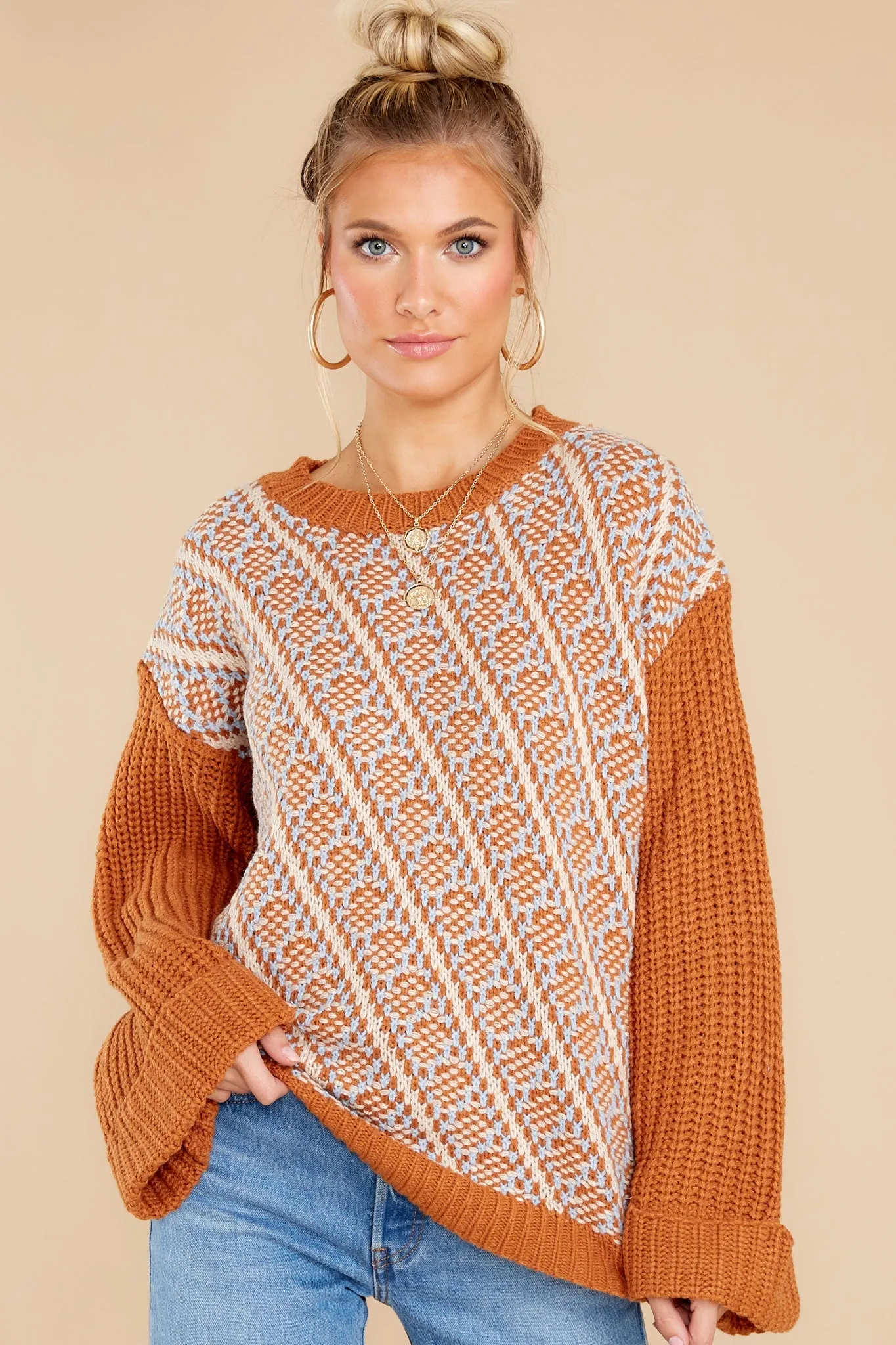 Autumn Awaits Camel Multi Sweater