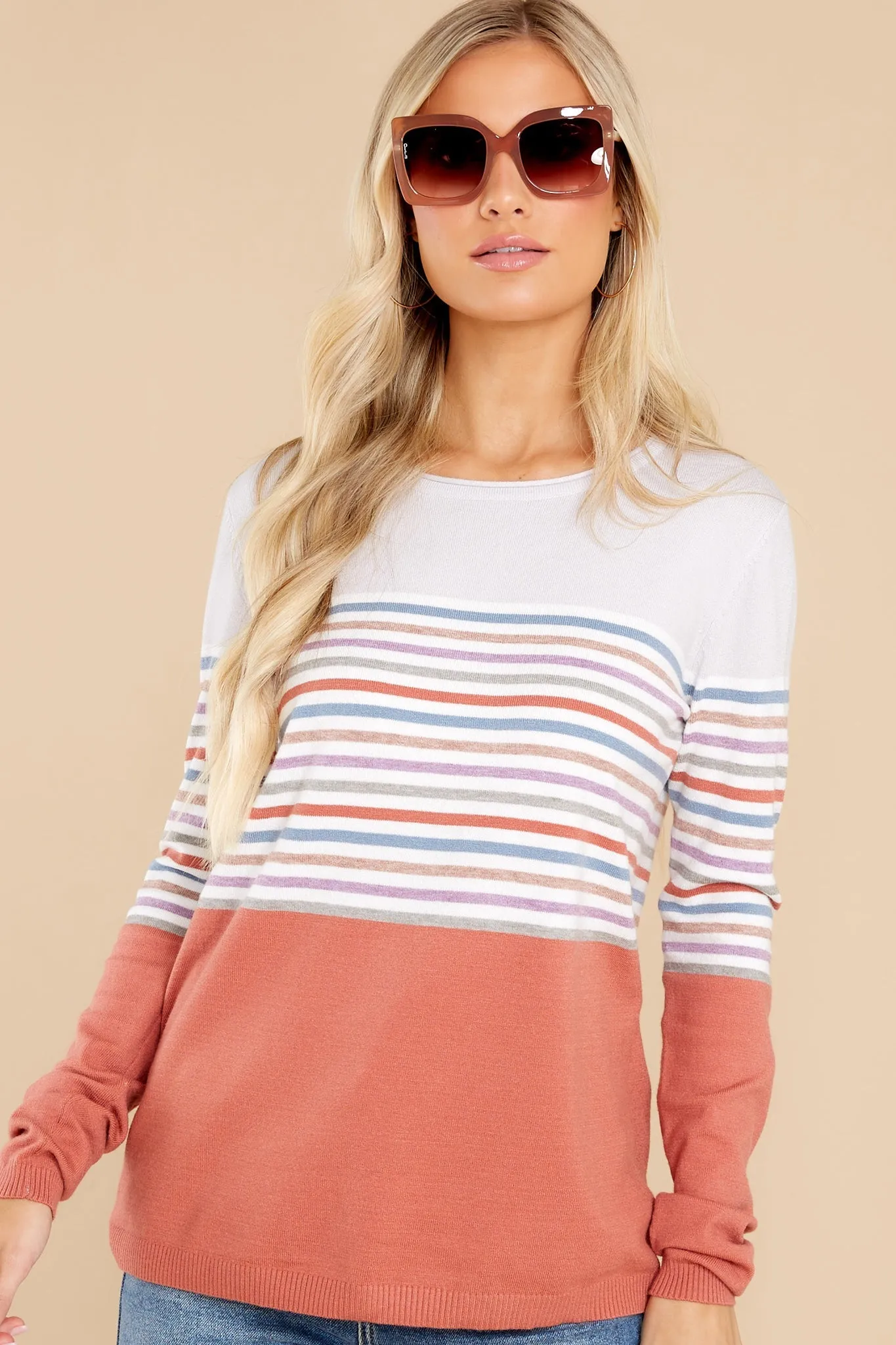 Autumn Skies Grey And Rust Multi Stripe Sweater