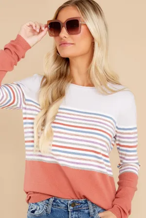 Autumn Skies Grey And Rust Multi Stripe Sweater