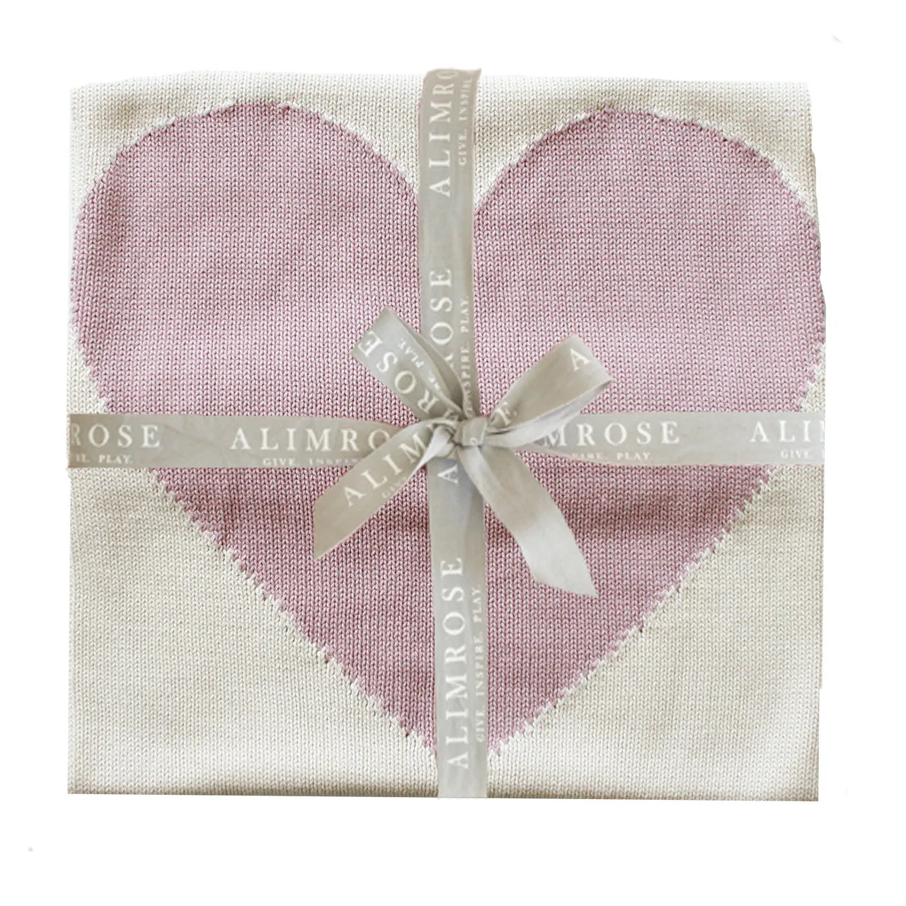 Baby Heart Natural & Pink Cotton Baby Blanket & Bonus Emma Heart Rattle