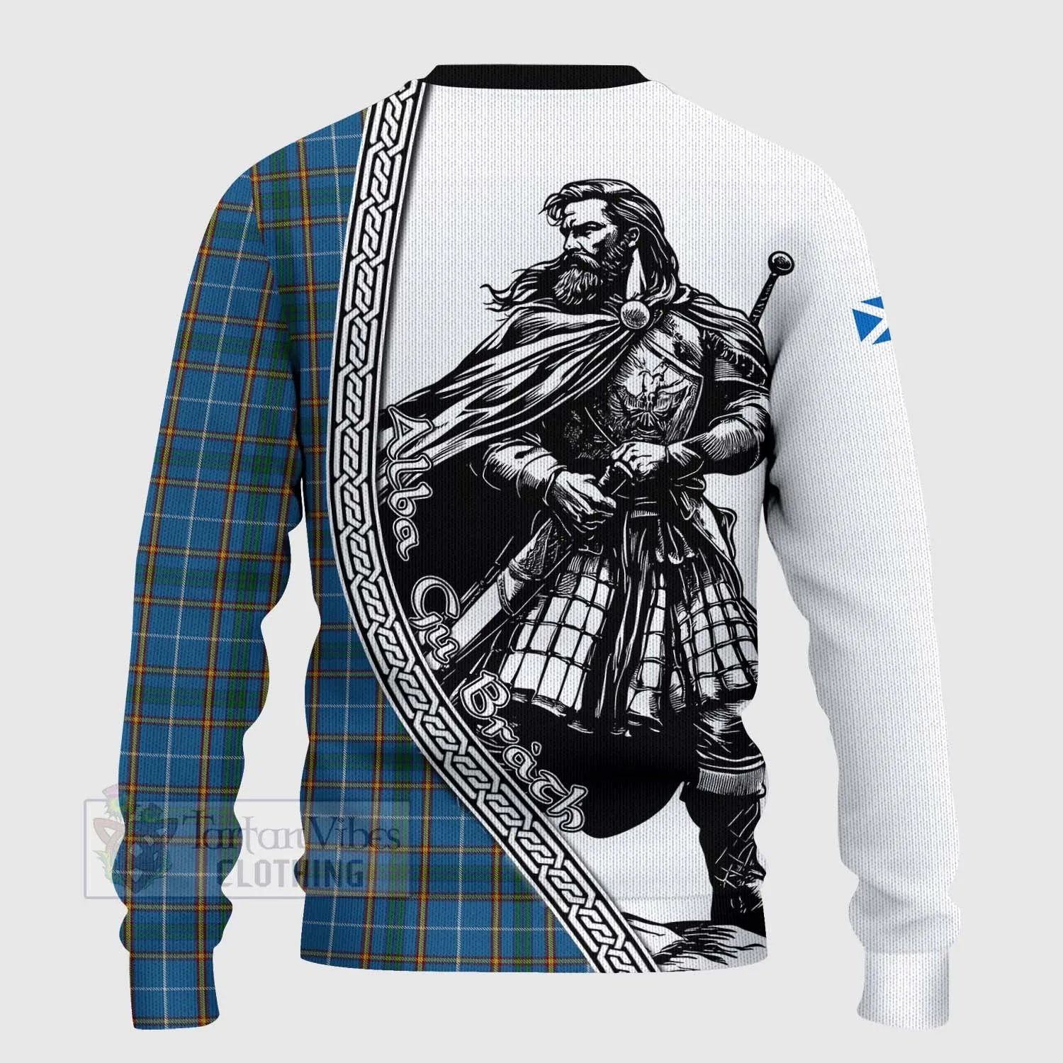 Bain Tartan Clan Crest Knitted Sweater with Highlander Warrior Celtic Style