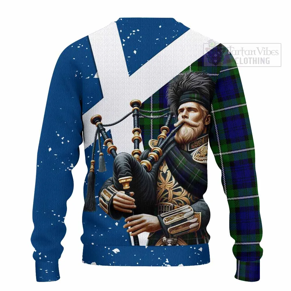 Bannerman Tartan Knitted Sweater with Family Crest Scottish Bagpiper Vibes