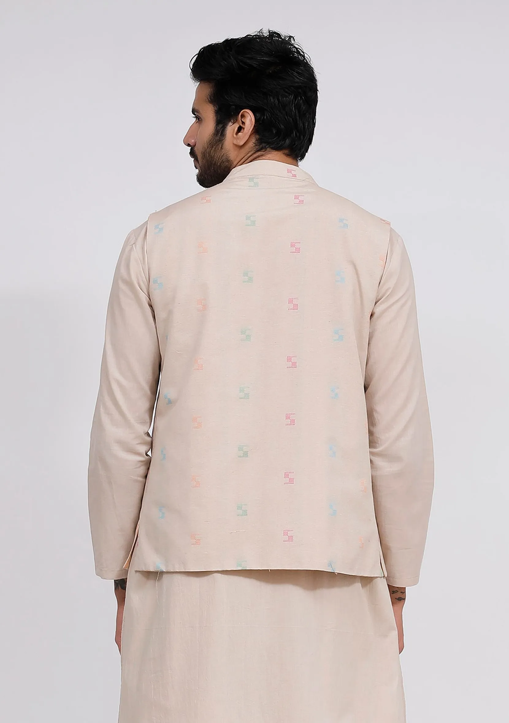 Beige Dobby Nehru Jacket