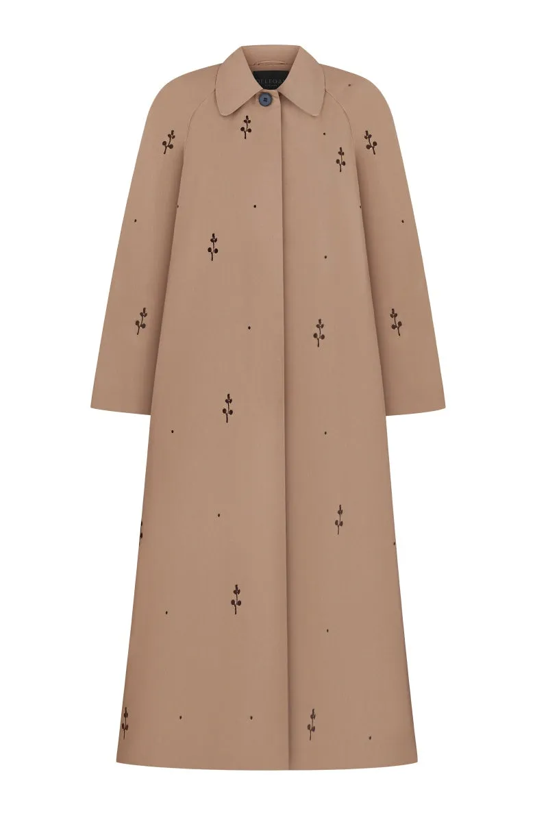 BEIGE ROSE EMBROIDERED TRENCH COAT