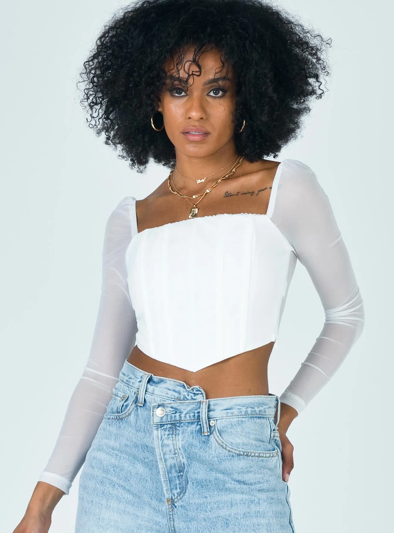 Beverly Long Sleeve Top White