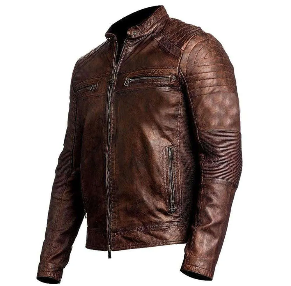 Biker Vintage Motorcycle Distressed Brown Cafe Racer Leather Jacket