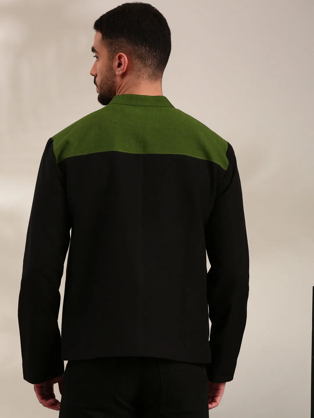 Black & Green Cotton Bomber Jacket - MMBJ029