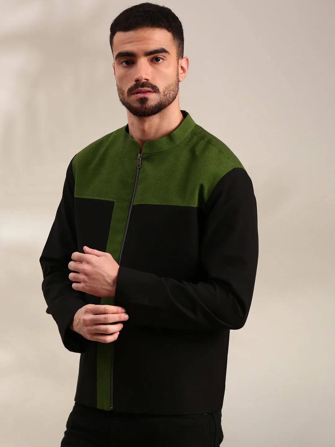 Black & Green Cotton Bomber Jacket - MMBJ029