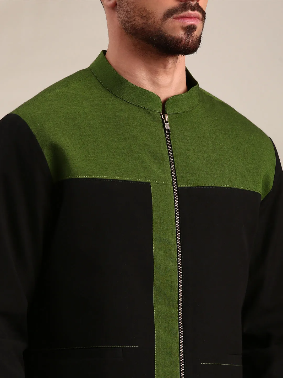 Black & Green Cotton Bomber Jacket - MMBJ029