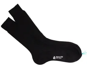 Black Ribbed Fine Cotton Socks