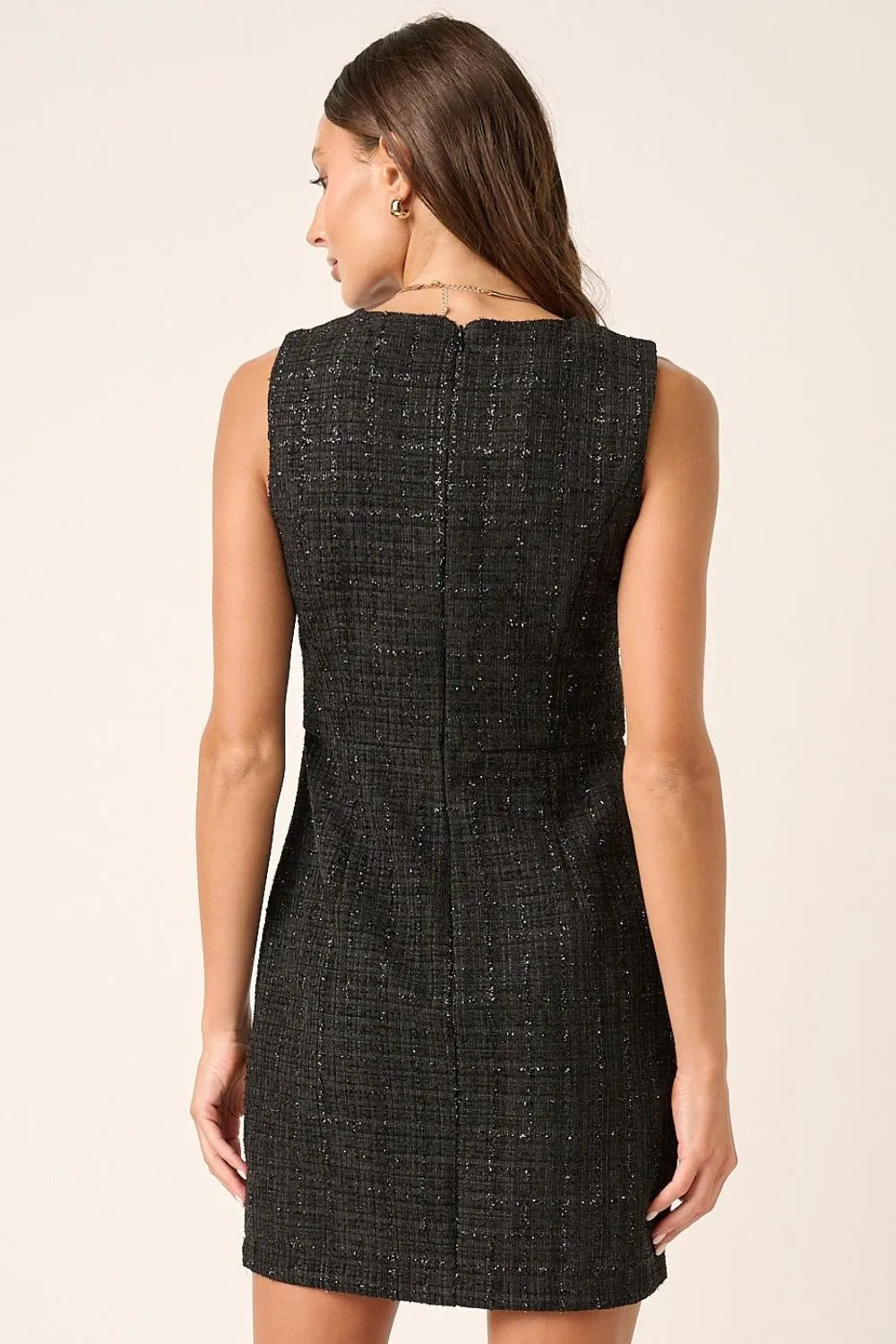 Black Sleeveless Tweed Mini Dress