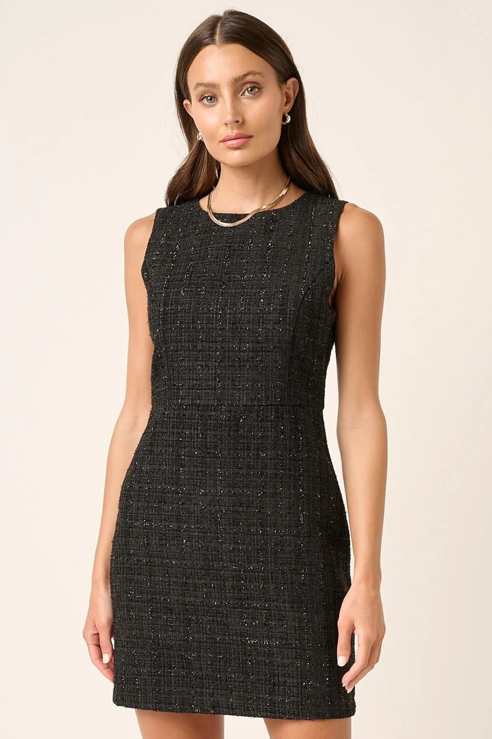 Black Sleeveless Tweed Mini Dress