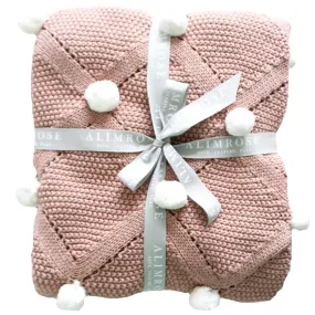 Blossom Pom Pom Baby Blanket with White Pom Poms & bonus Emma Heart Rattle