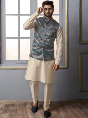 Blue Floral Printed Nehru Jacket