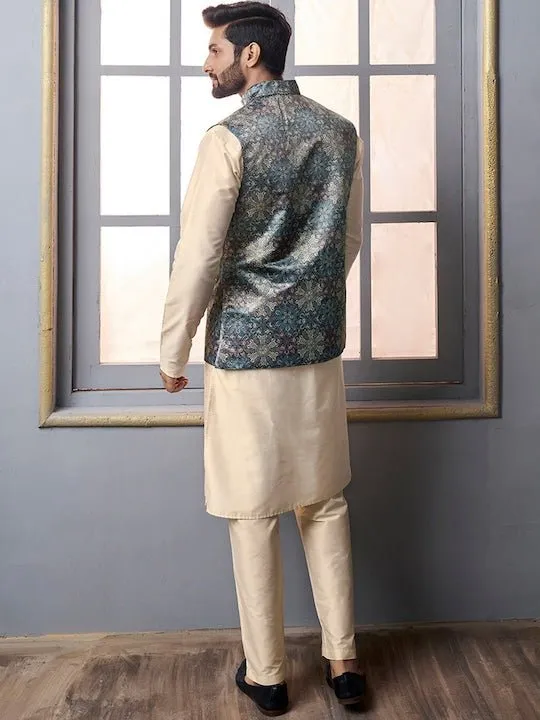 Blue Floral Printed Nehru Jacket