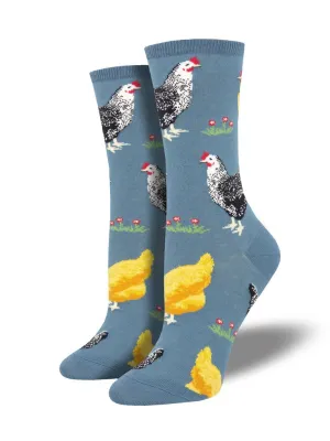 Bock Bock Chicken (Blue) Women's Crew Socks