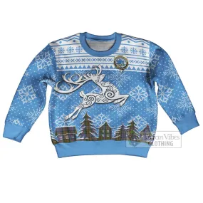 Bowie Clan Christmas Kid Ugly Sweater with Tartan and Celtic Reindeer Style