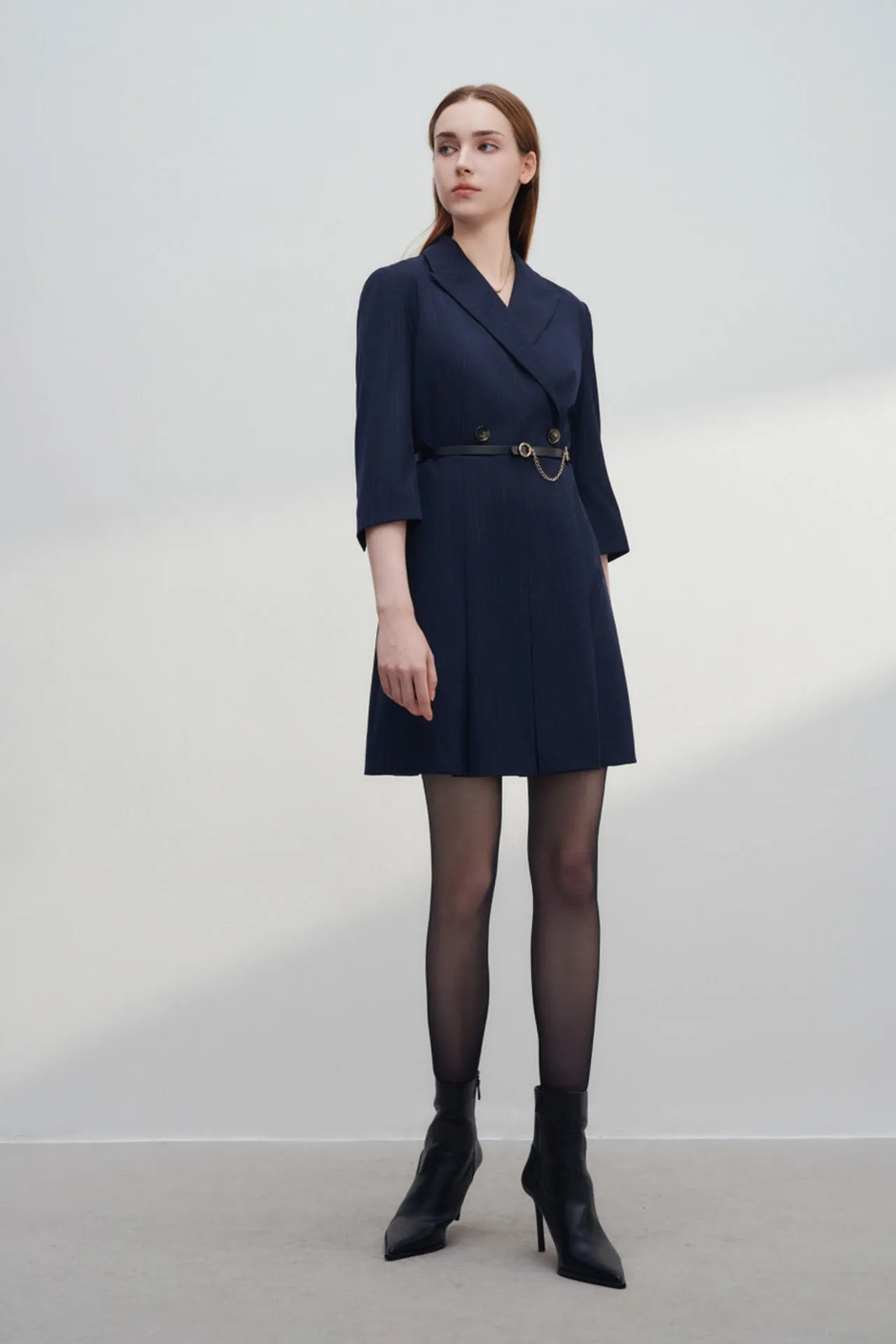 Box Pleated Stripe Coat Dress