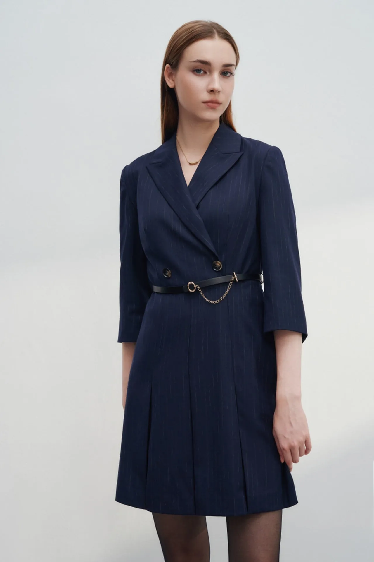 Box Pleated Stripe Coat Dress