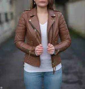 Brand New Girl's Brown Motorcycle Soft Genuine Lambskin Leather Slim Fit Jacket