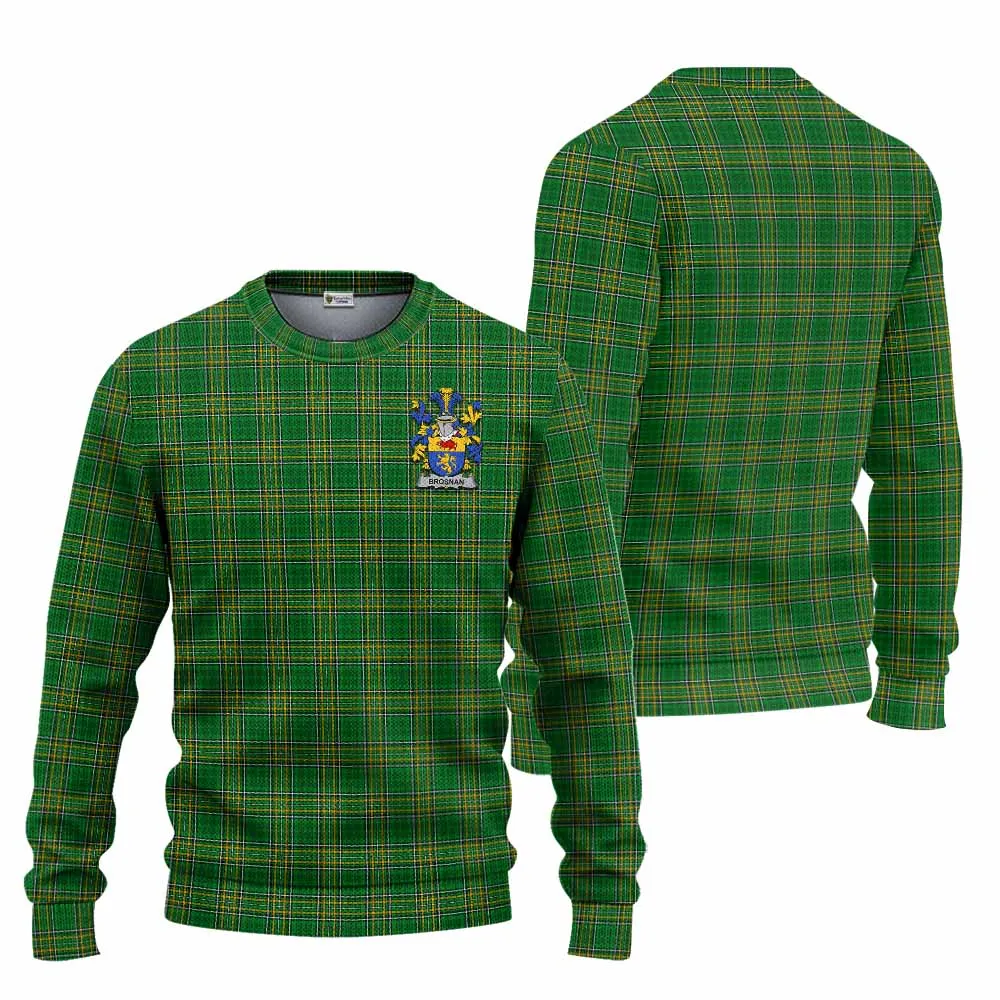 Brosnan Irish Clan Tartan Knitted Sweater with Coat of Arms