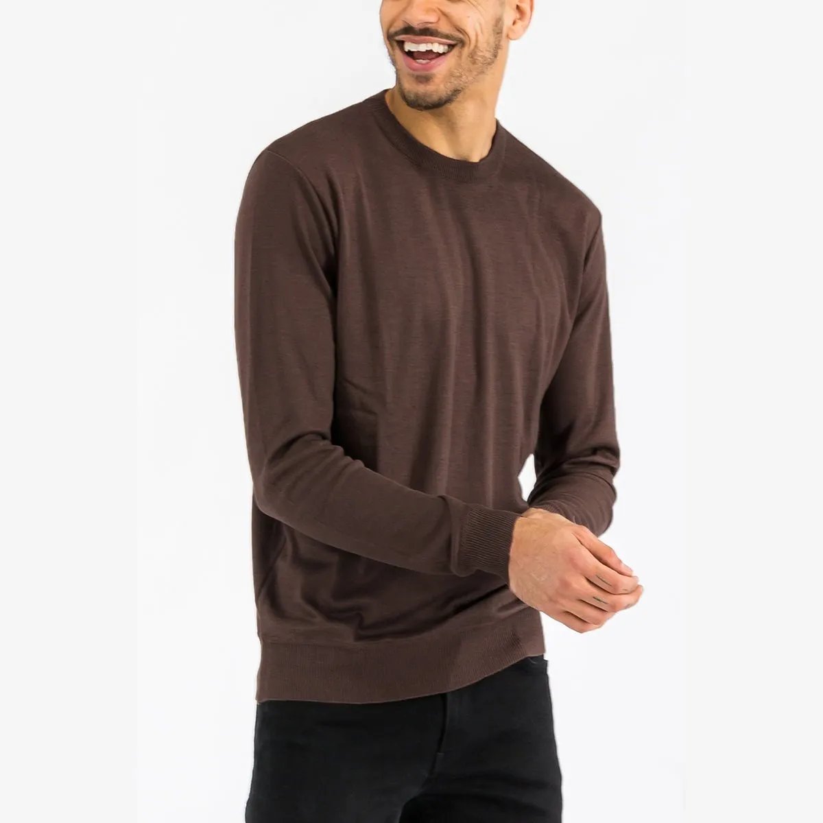 Brown Round Neck Knit Sweater