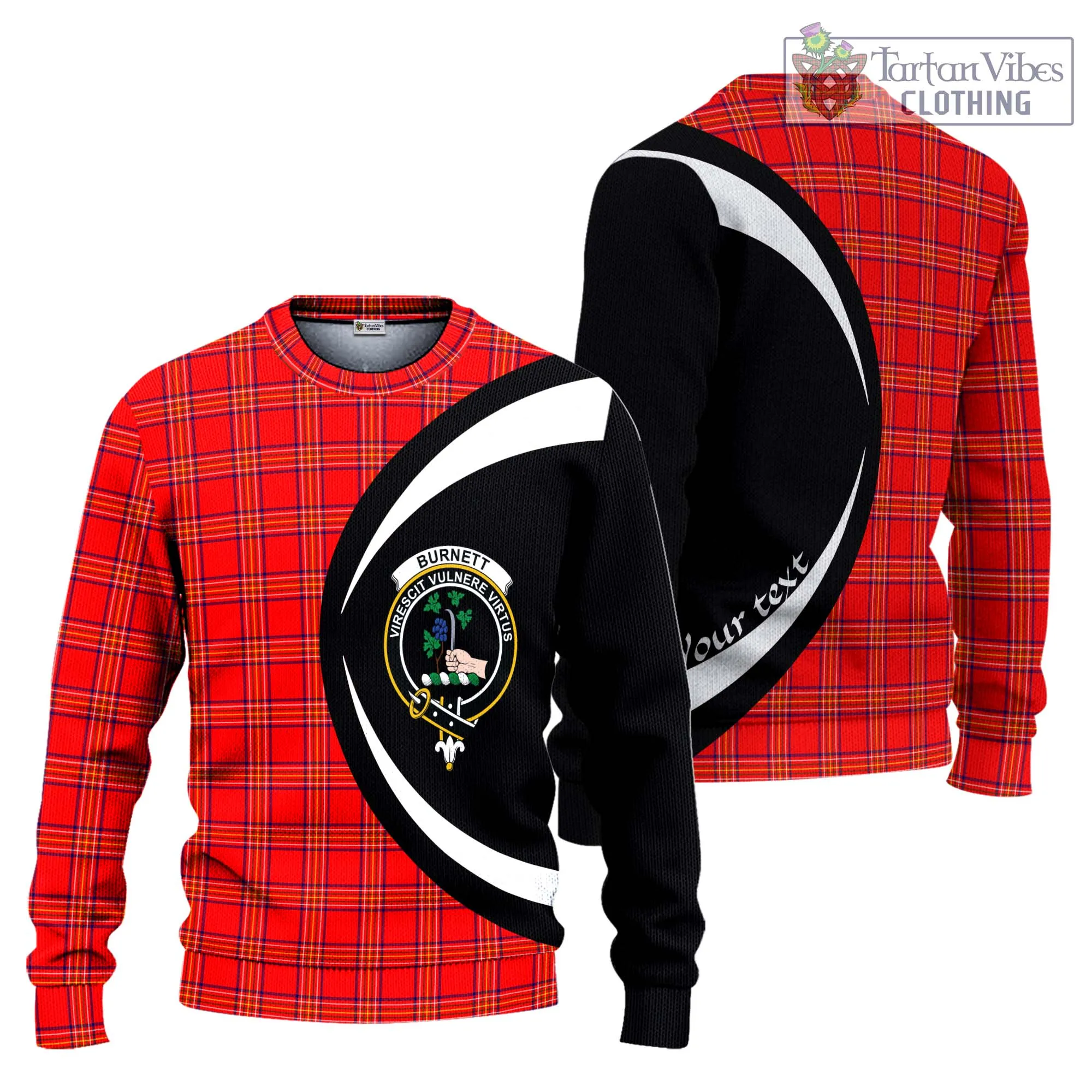 Burnett Modern Tartan Ugly Sweater with Family Crest Circle Style