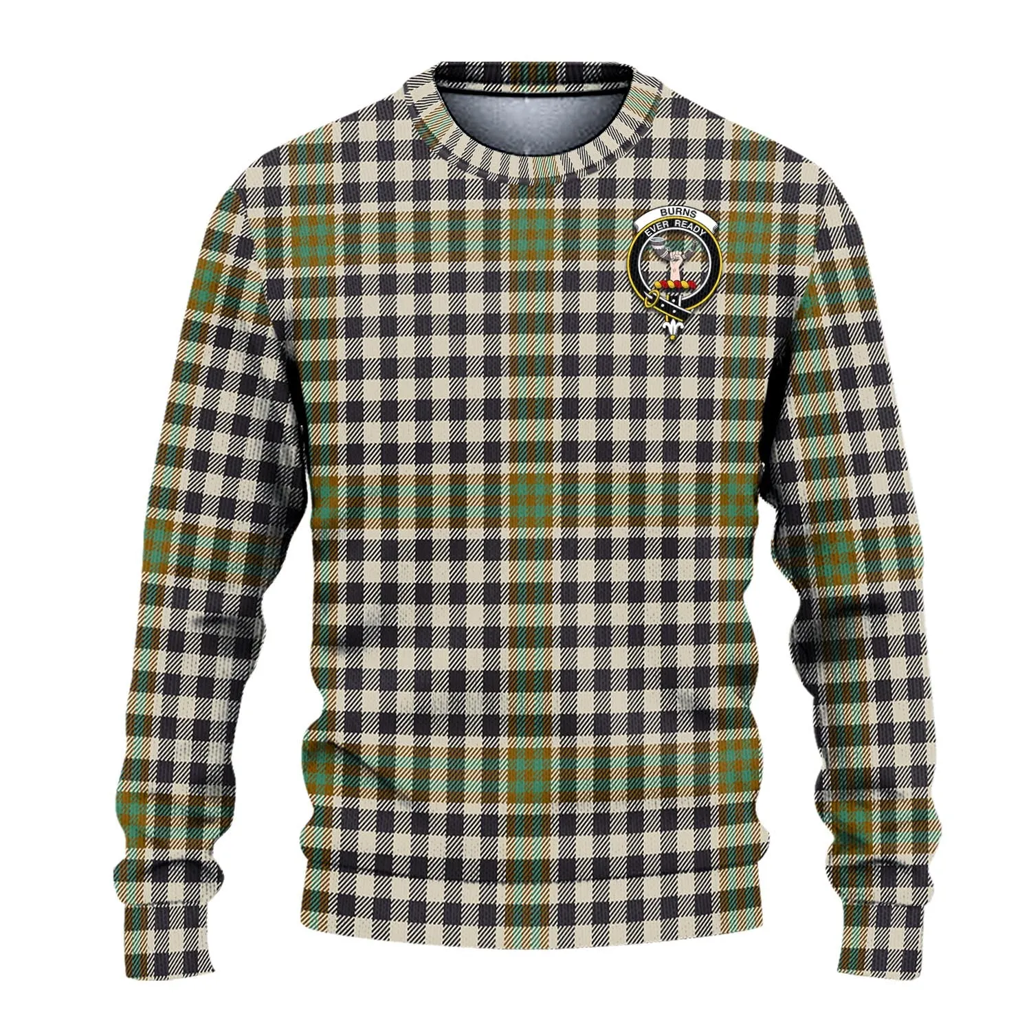 Burns Check Tartan Ugly Sweater with Family Crest