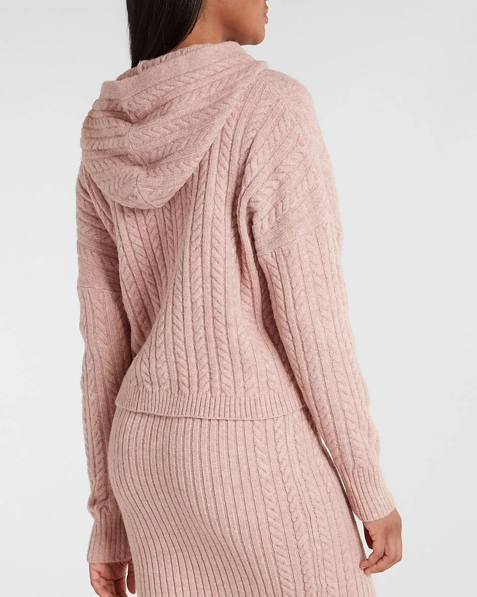 Cable Knit Hooded Sweater in Blushing Mauve