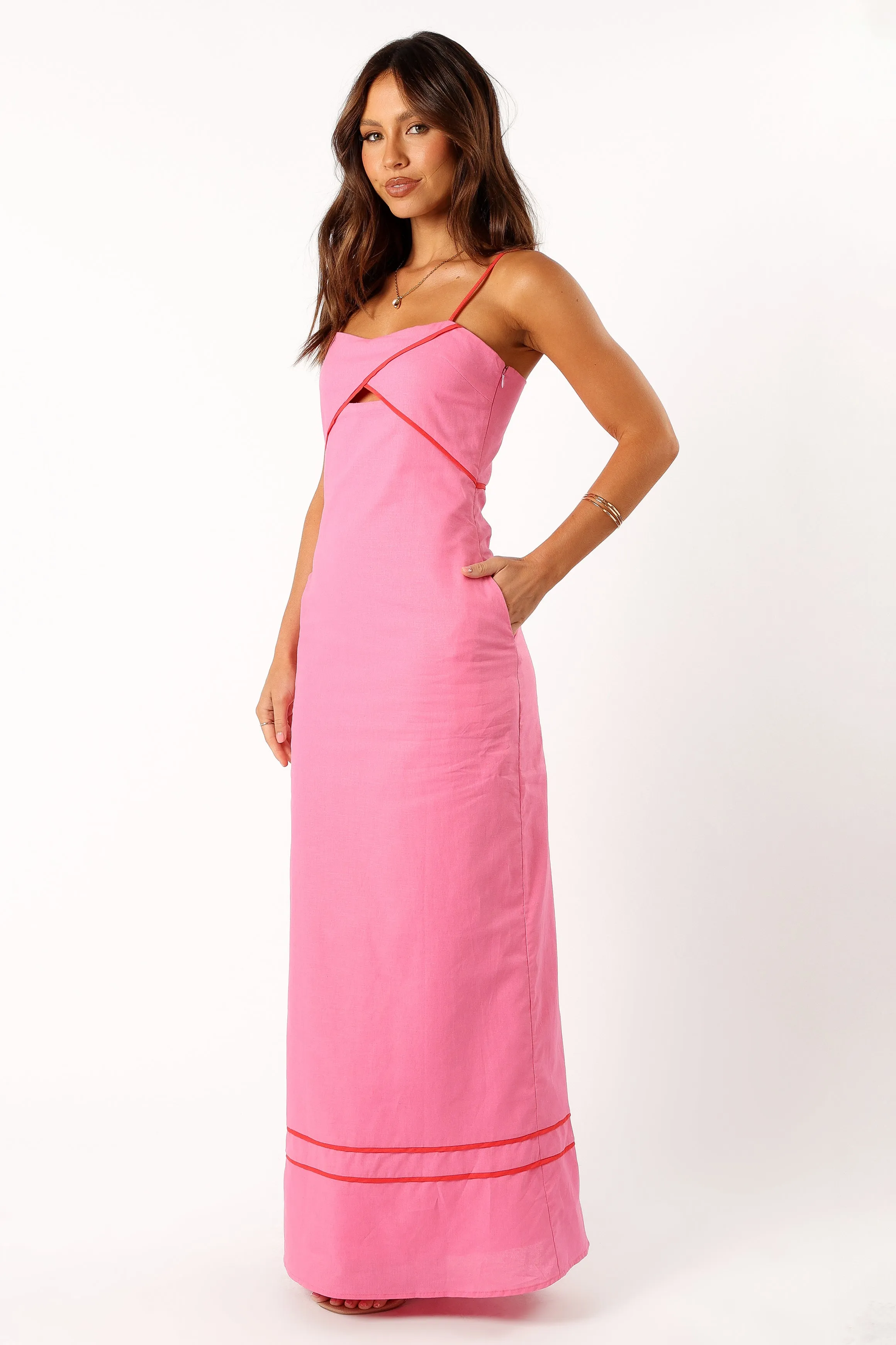 Callie Contrast Trim Maxi Dress - Pink