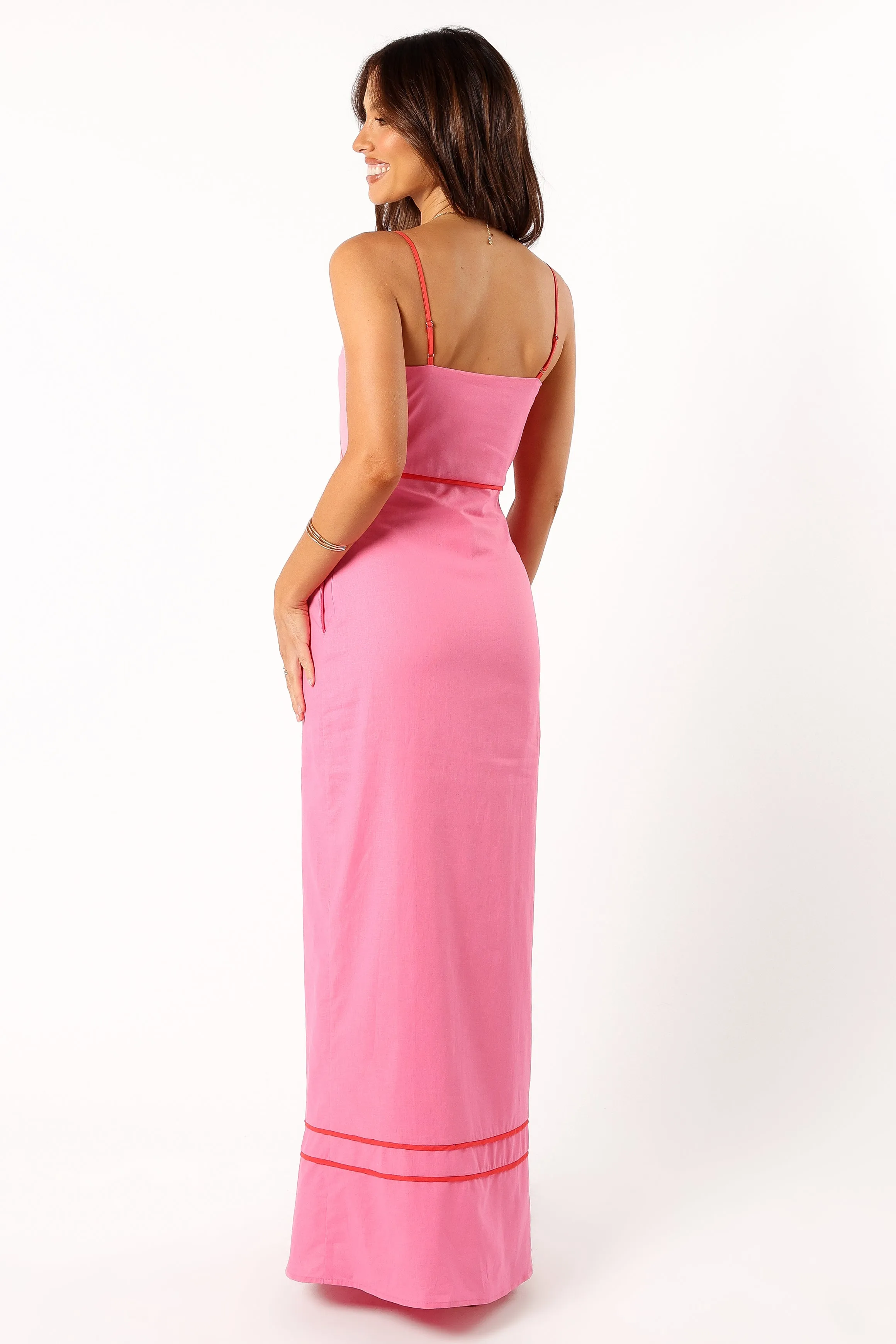 Callie Contrast Trim Maxi Dress - Pink